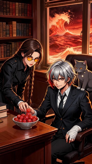 Anime scene with dramatic lighting